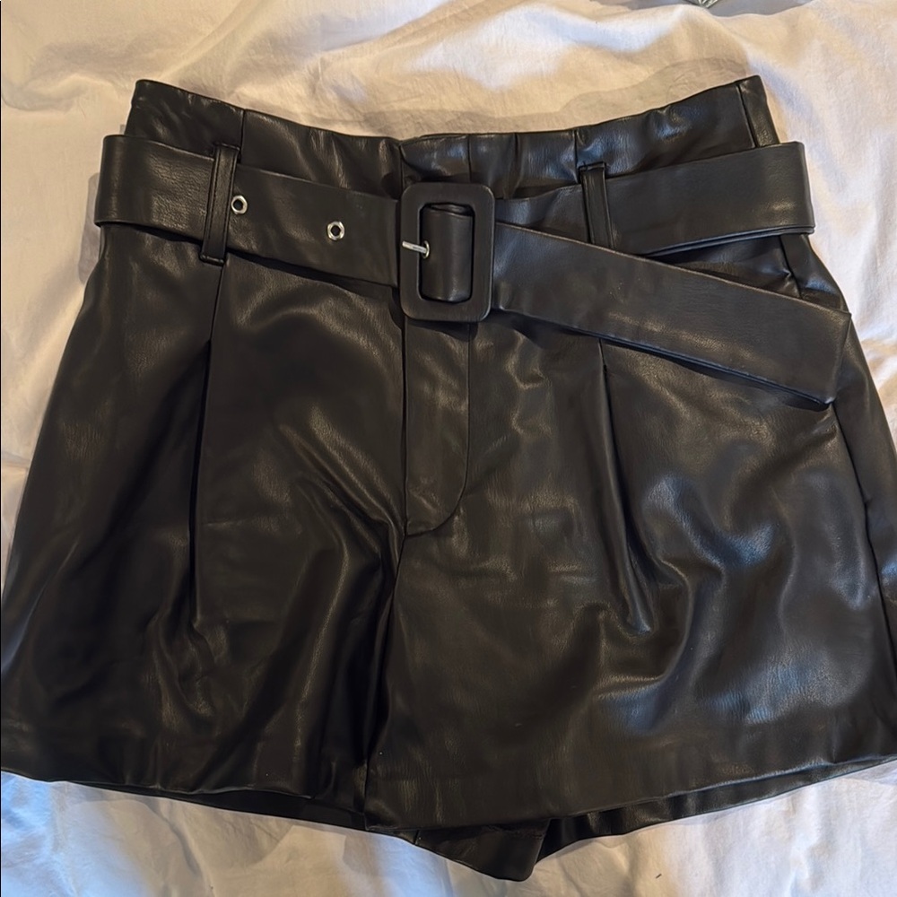 Zara Black Vegan Leather High Waisted Shorts Size Small